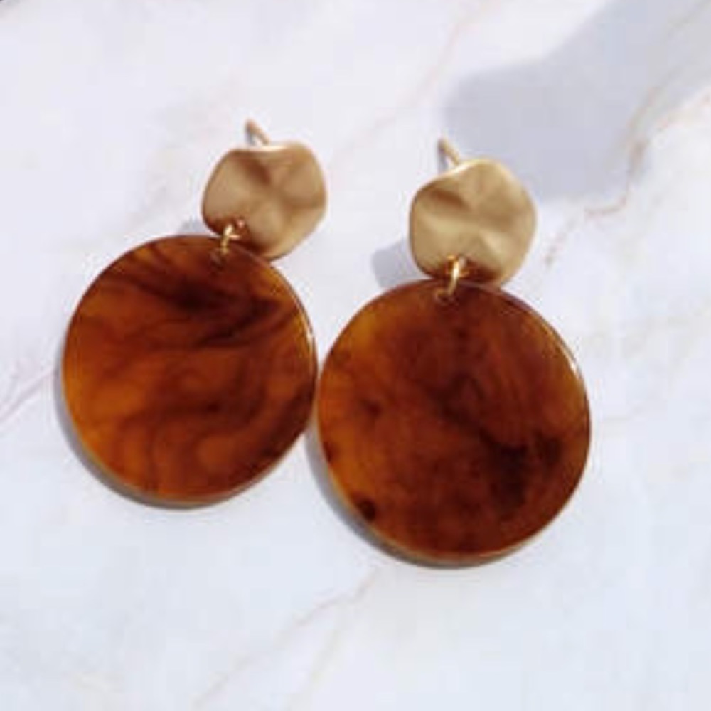 Brown round marble earrings
